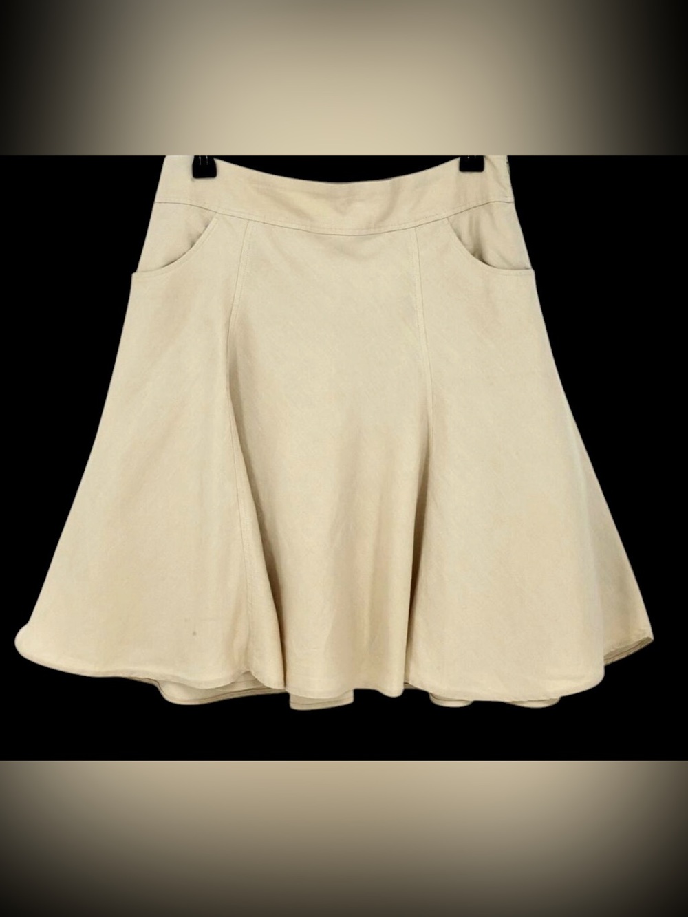J. JILL LINEN FIT FLARE SKIRT BEIGE FRONT POCKETS SIDE ZIP SIZE 4 PETITE